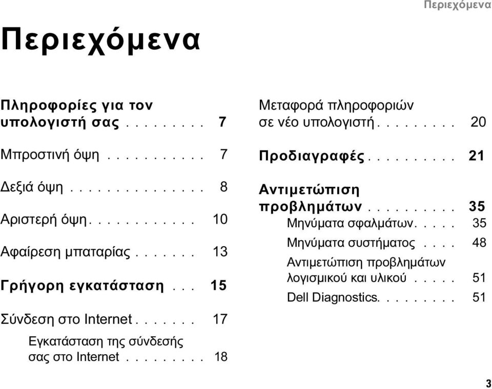 ........ 18 Μεταφορά πληροφοριών σε νέο υπολογιστή......... 20 Προδιαγραφές.......... 21 Αντιµετώπιση προβληµάτων.......... 35 Μηνύµατα σφαλµάτων.