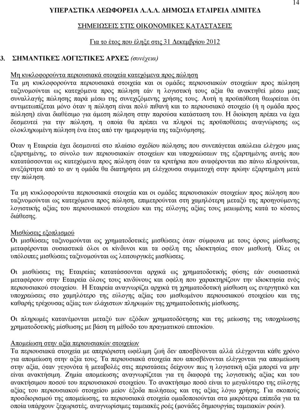 Αυτή η προϋπόθεση θεωρείται ότι αντιμετωπίζεται μόνο όταν η πώληση είναι πολύ πιθανή και το περιουσιακό στοιχείο (ή η ομάδα προς πώληση) είναι διαθέσιμο για άμεση πώληση στην παρούσα κατάσταση του.