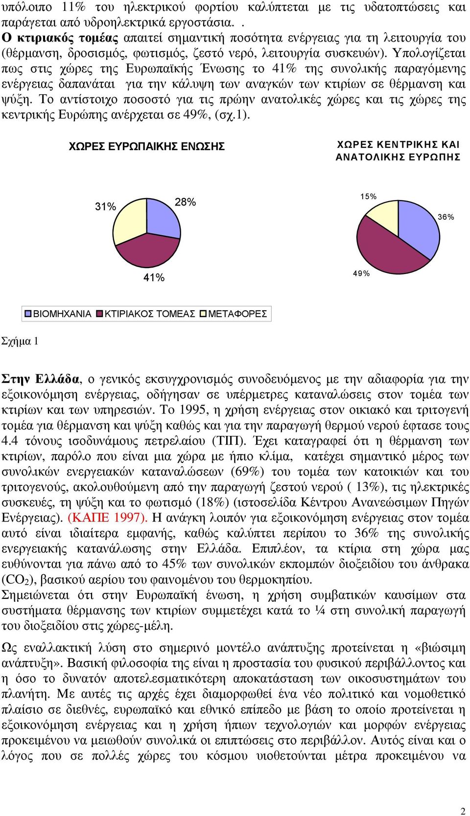 Υπολογίζεται πως στις χώρες της Ευρωπαϊκής Ένωσης το 41% της συνολικής παραγόμενης ενέργειας δαπανάται για την κάλυψη των αναγκών των κτιρίων σε θέρμανση και ψύξη.