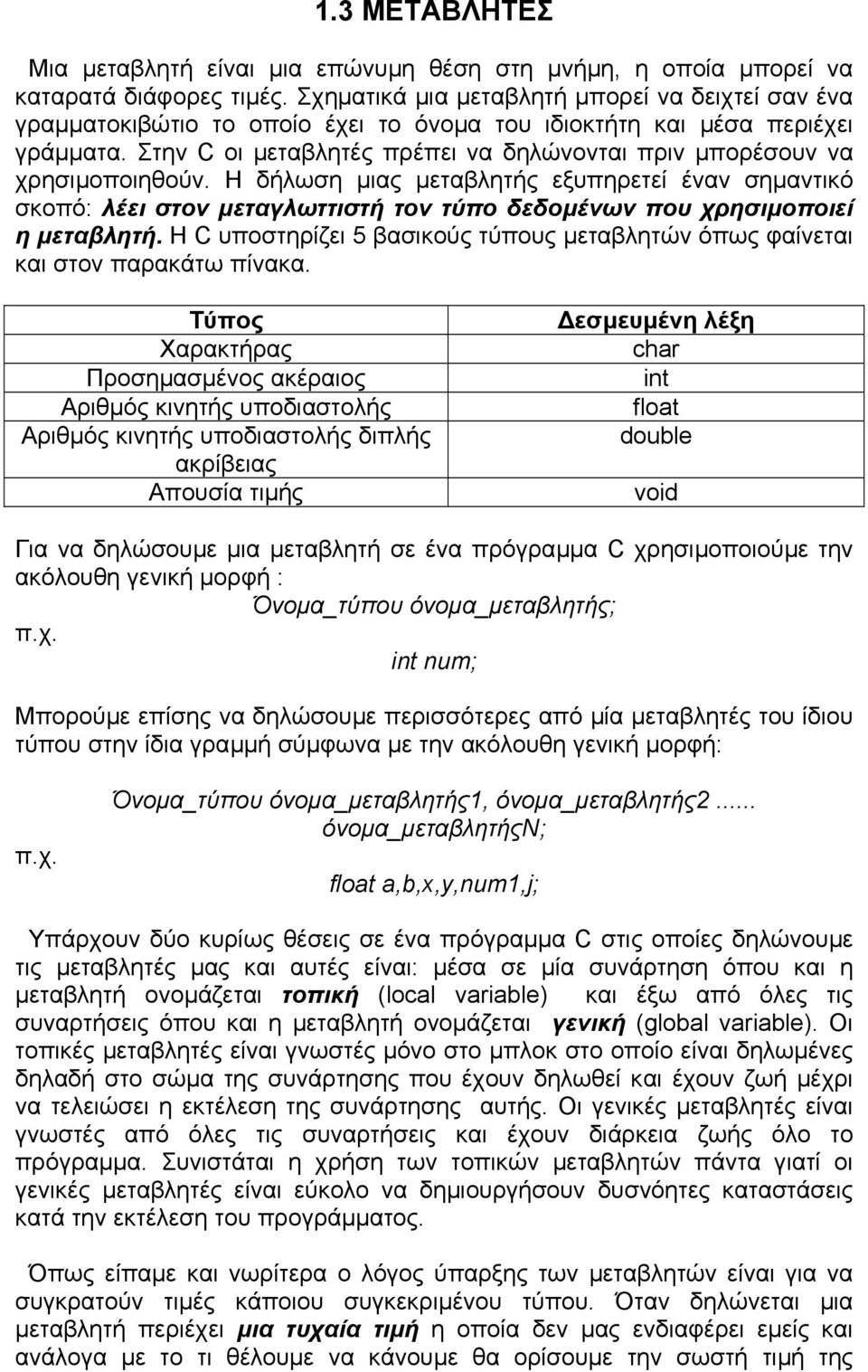 Στην C οι µεταβλητές πρέπει να δηλώνονται πριν µπορέσουν να χρησιµοποιηθούν.