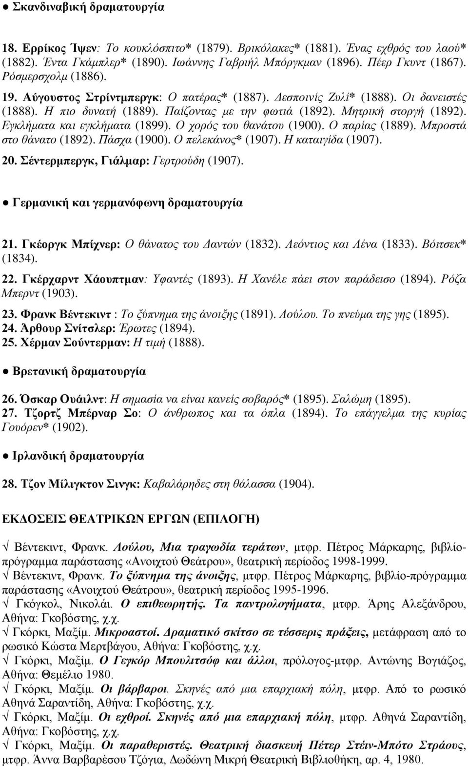 Εγκλήματα και εγκλήματα (1899). Ο χορός του θανάτου (1900). Ο παρίας (1889). Μπροστά στο θάνατο (1892). Πάσχα (1900). Ο πελεκάνος* (1907). Η καταιγίδα (1907). 20.