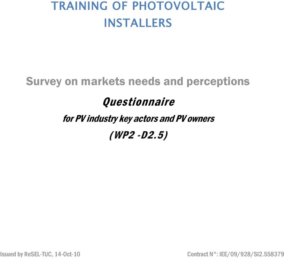 industry key actors and PV owners (WP2 -D2.