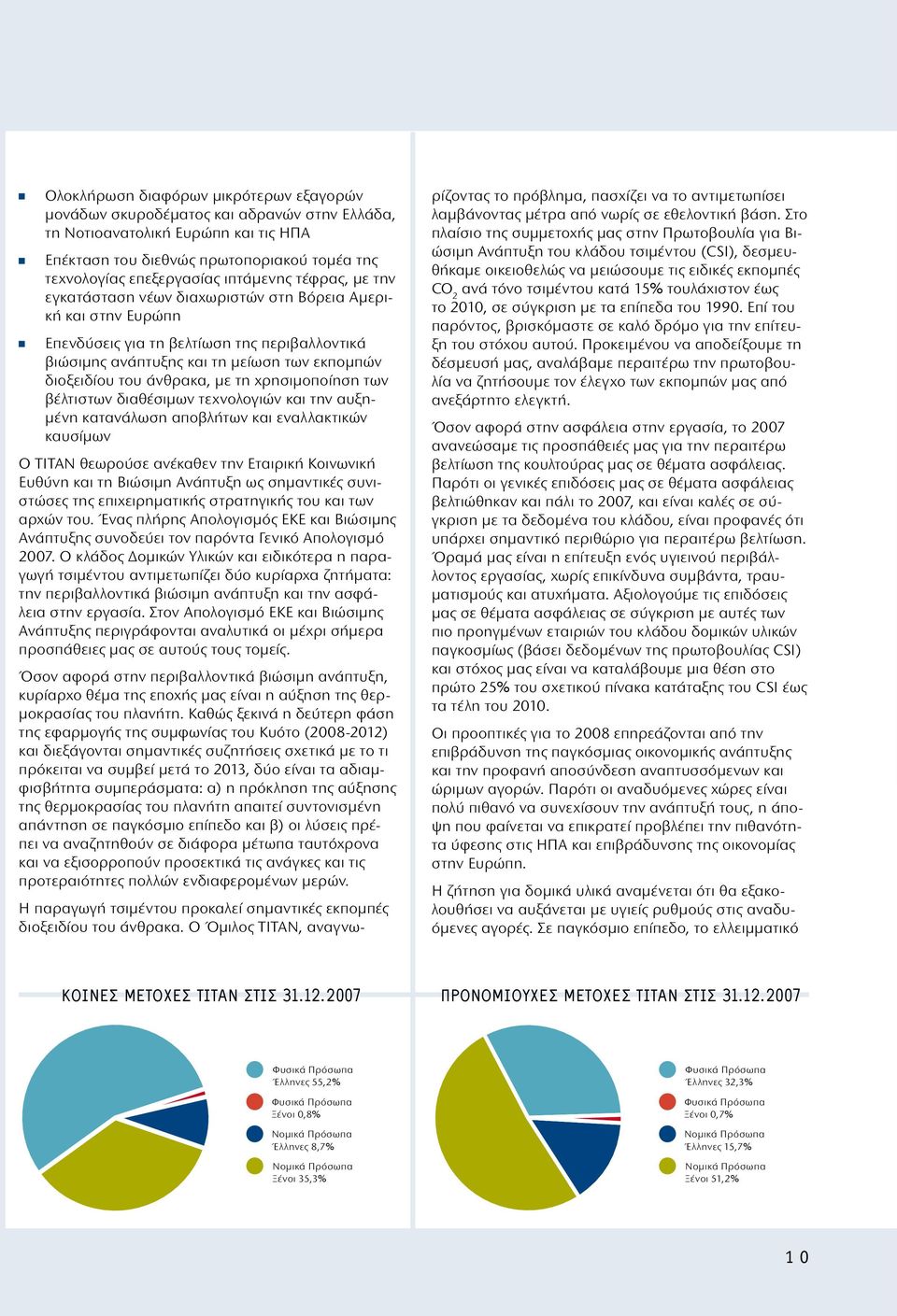 άνθρακα, με τη χρησιμοποίηση των βέλτιστων διαθέσιμων τεχνολογιών και την αυξημένη κατανάλωση αποβλήτων και εναλλακτικών καυσίμων Ο ΤΙΤΑΝ θεωρούσε ανέκαθεν την Εταιρική Κοινωνική Ευθύνη και τη