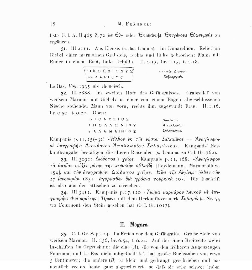 V I Κ Ο ς: Λ I Ο Ν Υ Σ]/ - - TIKOS Διοννσ- ///// Λ α Α Ρ Γ e Υ γ C Xo]\apyevs. Le Bas, Voy. 1935 als rheneisch. 32. III 2888. Im zweiten Ilofe des Gefängnisses.