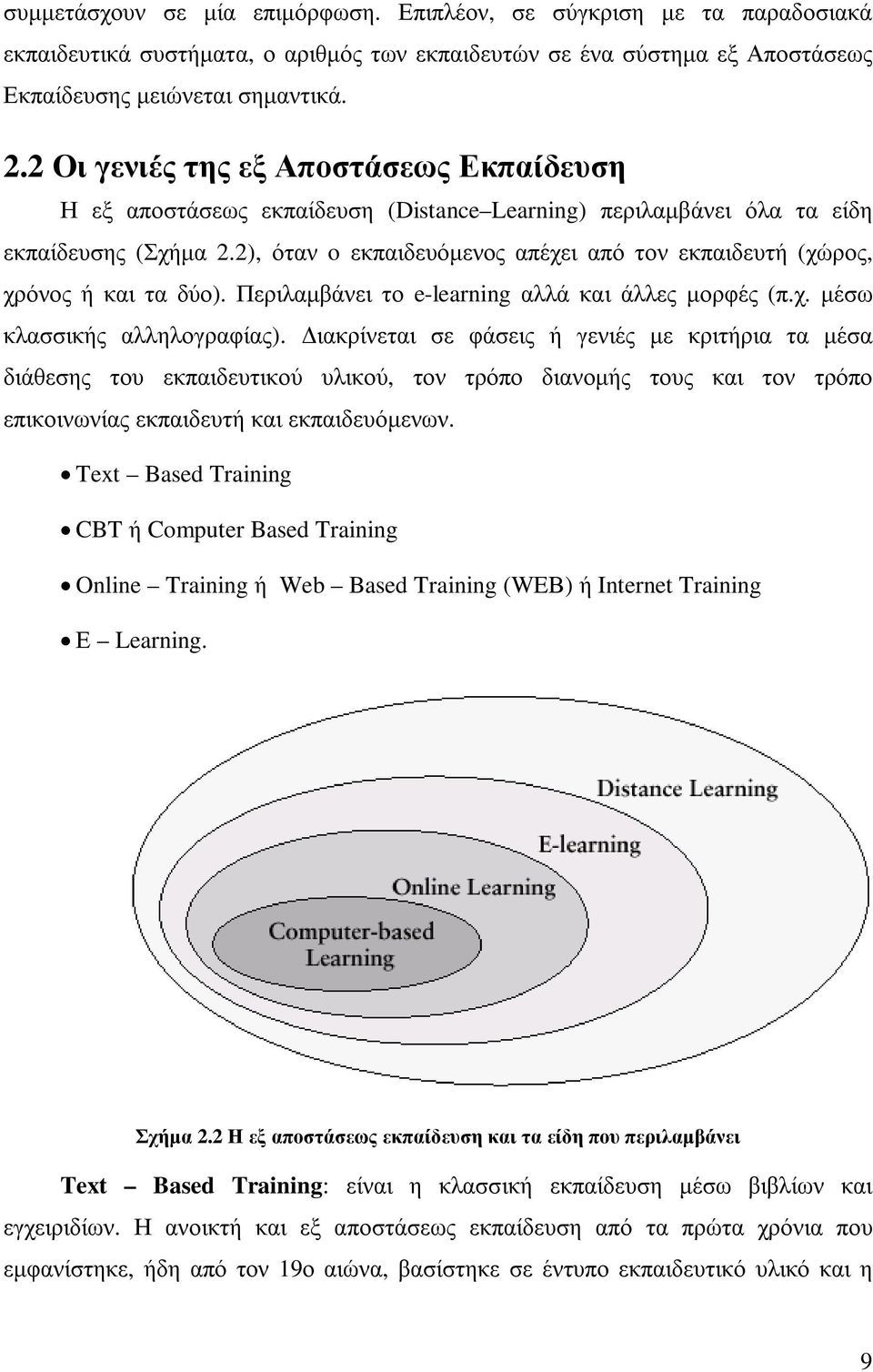 2), όταν o εκπαιδευόµενος απέχει από τον εκπαιδευτή (χώρος, χρόνος ή και τα δύο). Περιλαµβάνει το e-learning αλλά και άλλες µορφές (π.χ. µέσω κλασσικής αλληλογραφίας).