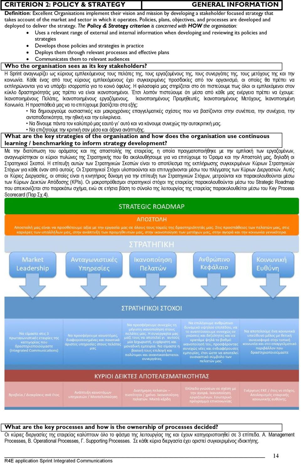 The Policy & Strategy criterion is concerned with HOW the organisation: Uses a relevant range of external and internal information when developing and reviewing its policies and strategies Develops