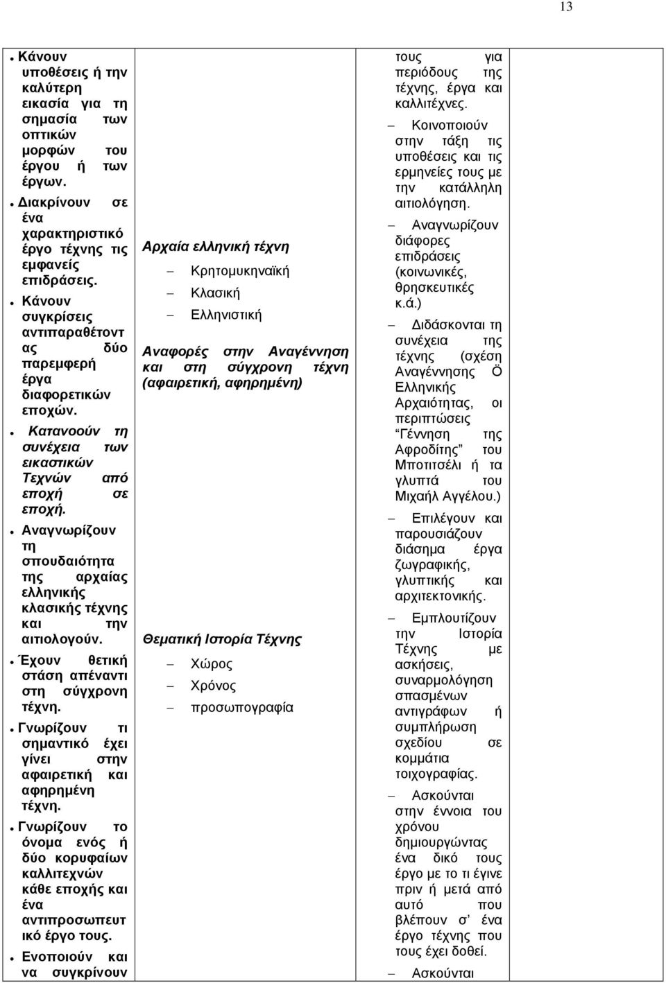 Αναγνωρίζουν τη σπουδαιότητα της αρχαίας ελληνικής κλασικής τέχνης και την αιτιολογούν. Έχουν θετική στάση απέναντι στη σύγχρονη τέχνη.