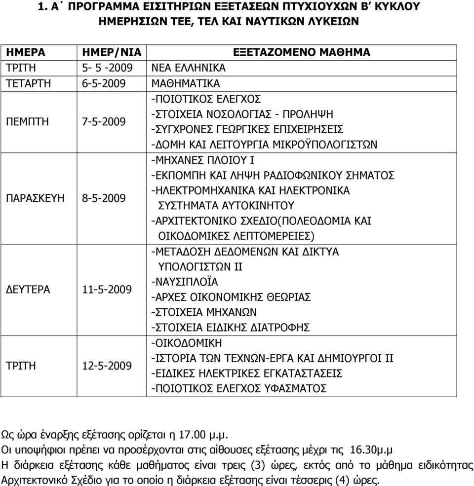 ΣΗΜΑΤΟΣ -ΗΛΕΚΤΡΟΜΗΧΑΝΙΚΑ ΚΑΙ ΗΛΕΚΤΡΟΝΙΚΑ ΣΥΣΤΗΜΑΤΑ ΑΥΤΟΚΙΝΗΤΟΥ -ΑΡΧΙΤΕΚΤΟΝΙΚΟ ΣΧΕΔΙΟ(ΠΟΛΕΟΔΟΜΙΑ ΚΑΙ ΟΙΚΟΔΟΜΙΚΕΣ ΛΕΠΤΟΜΕΡΕΙΕΣ) ΔΕΥΤΕΡΑ 11-5-2009 -ΜΕΤΑΔΟΣΗ ΔΕΔΟΜΕΝΩΝ ΚΑΙ ΔΙΚΤΥΑ ΥΠΟΛΟΓΙΣΤΩΝ ΙΙ