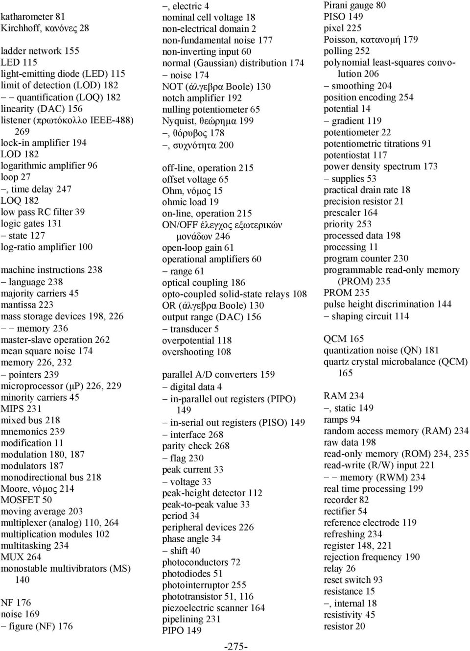 language 238 majority carriers 45 mantissa 223 mass storage devices 198, 226 memory 236 master-slaνe operation 262 mean square noise 174 memory 226, 232 pointers 239 microprocessor (µp) 226, 229