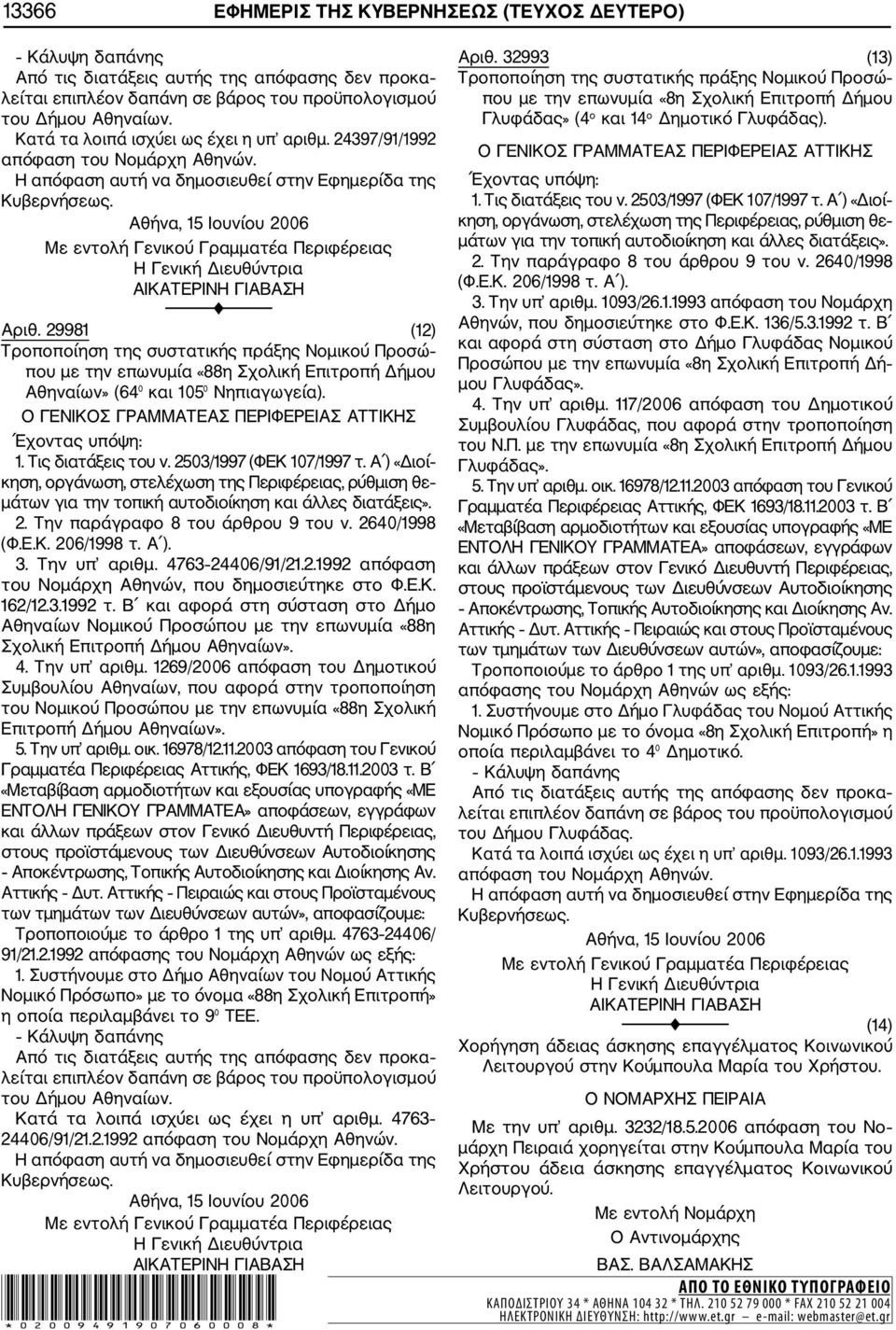 3.1992 τ. Β και αφορά στη σύσταση στο Δήμο Αθηναίων Νομικού Προσώπου με την επωνυμία «88η Σχολική Επιτροπή Δήμου Αθηναίων». 4. Την υπ αριθμ.