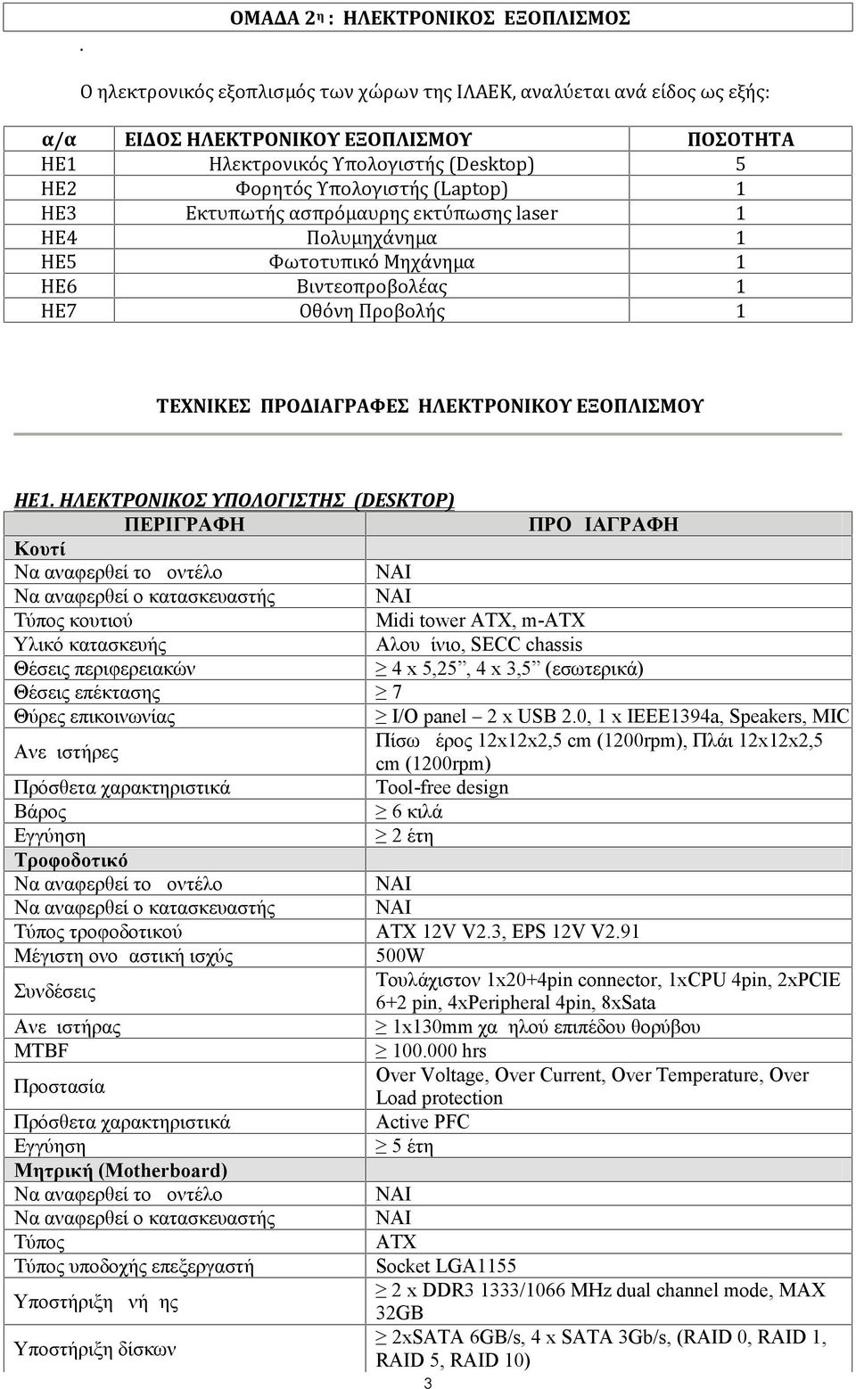 ΗΛΕΚΤΡΟΝΙΚΟΥ ΕΞΟΠΛΙΣΜΟΥ ΗΕ1.