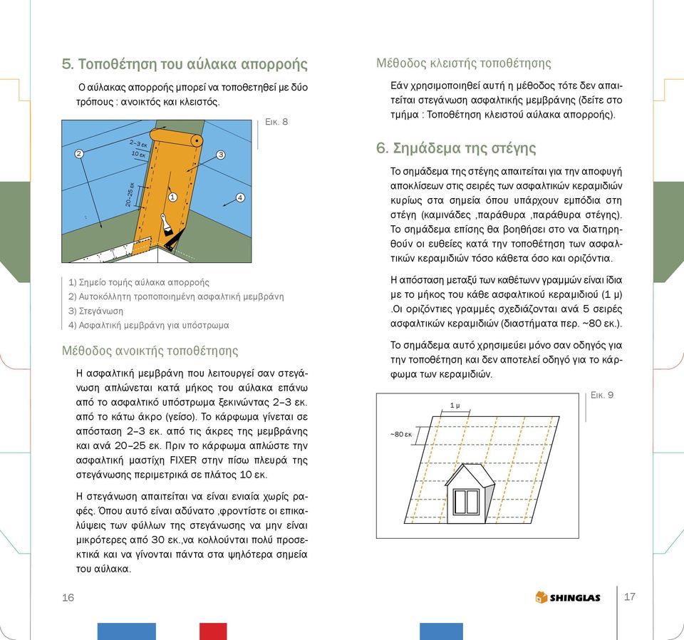 Σημάδεμα της στέγης 20 25 εκ 1 4 Το σημάδεμα της στέγης απαιτείται για την αποφυγή αποκλίσεων στις σειρές των ασφαλτικών κεραμιδιών κυρίως στα σημεία όπου υπάρχουν εμπόδια στη στέγη