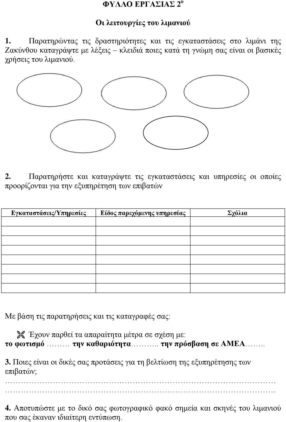 Παρατηρήστε και καταγράψτε τις εγκαταστάσεις και υπηρεσίες οι οποίες προορίζονται για την εξυπηρέτηση των επιβατών Εγκαταστάσεις/Υπηρεσίες Είδος παρεχόμενης υπηρεσίας Σχόλια Με βάση