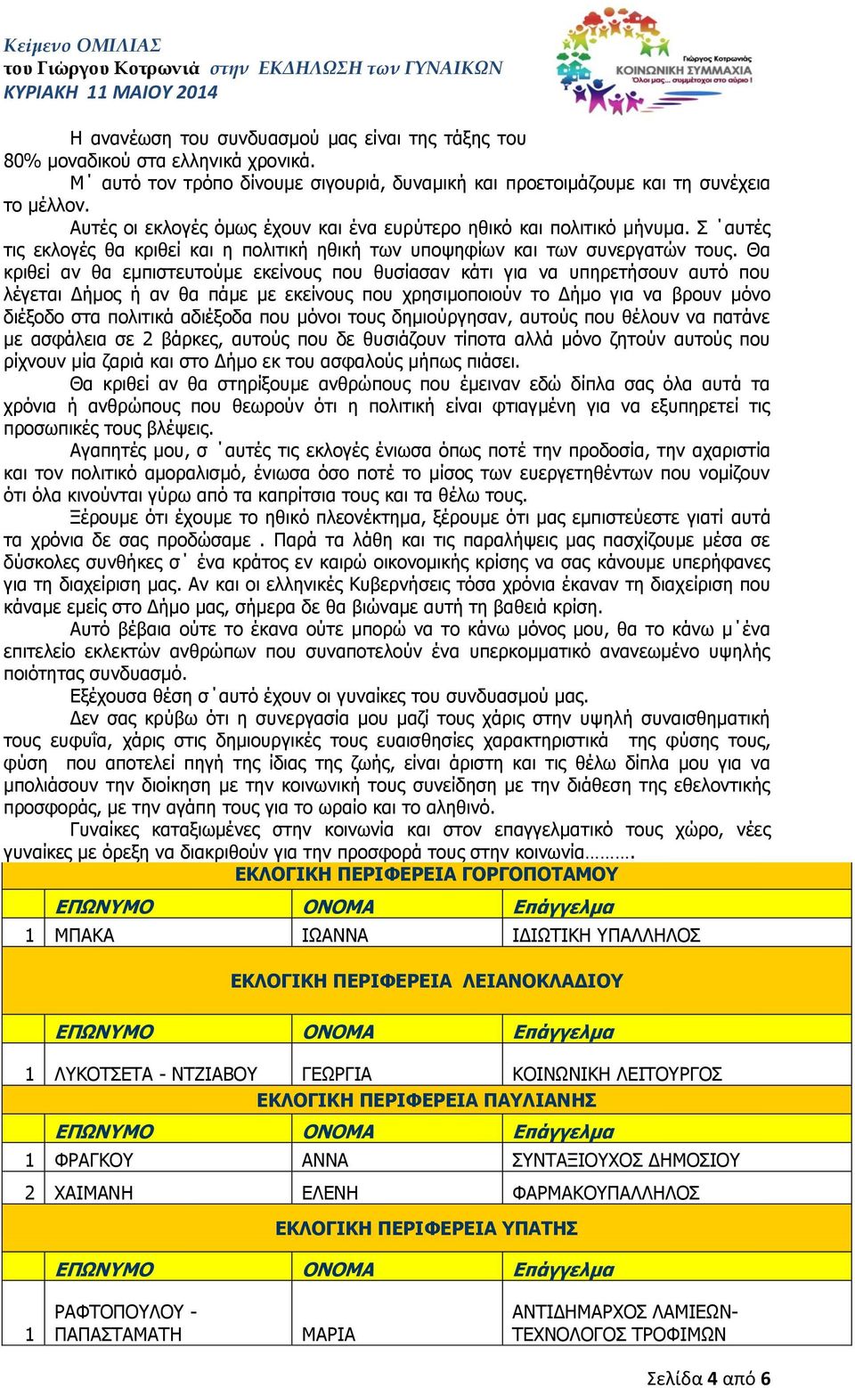 Θα κριθεί αν θα εμπιστευτούμε εκείνους που θυσίασαν κάτι για να υπηρετήσουν αυτό που λέγεται Δήμος ή αν θα πάμε με εκείνους που χρησιμοποιούν το Δήμο για να βρουν μόνο διέξοδο στα πολιτικά αδιέξοδα