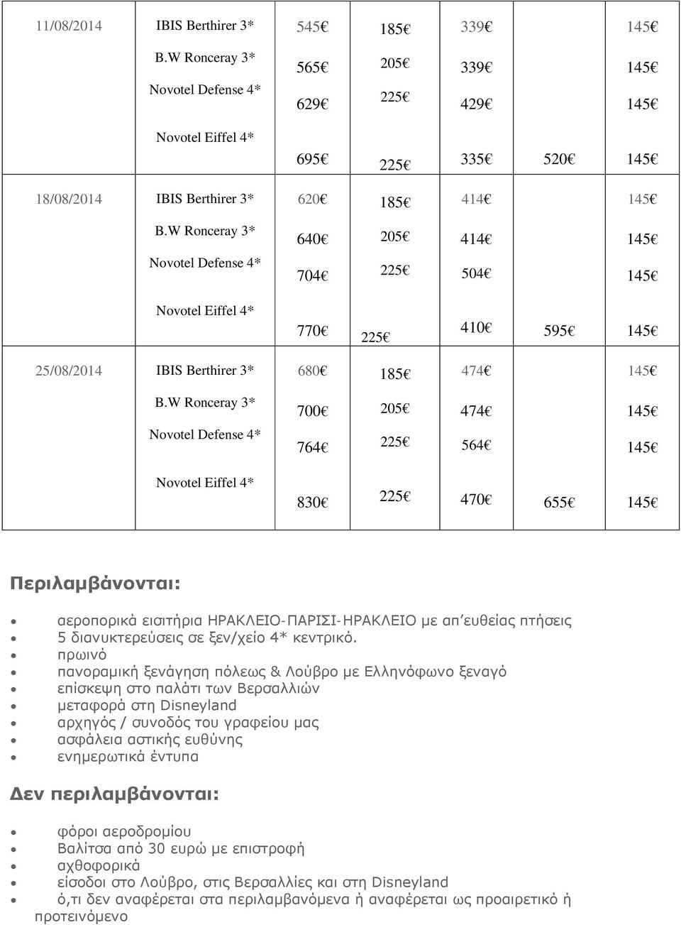 πρωινό πανοραμική ξενάγηση πόλεως & Λούβρο με Ελληνόφωνο ξεναγό επίσκεψη στο παλάτι των Βερσαλλιών μεταφορά στη Disneyland αρχηγός / συνοδός του γραφείου μας ασφάλεια αστικής ευθύνης
