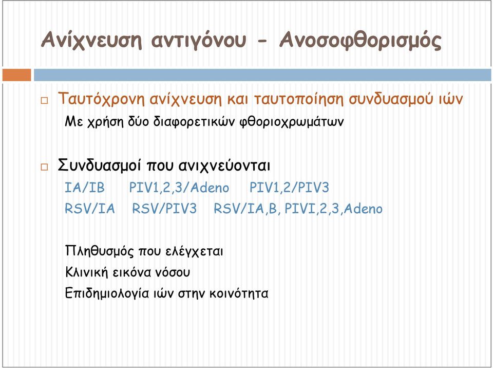 ανιχνεύονται IA/IB PIV1,2,3/Adeno PIV1,2/PIV3 RSV/IA RSV/PIV3 RSV/IA,B,