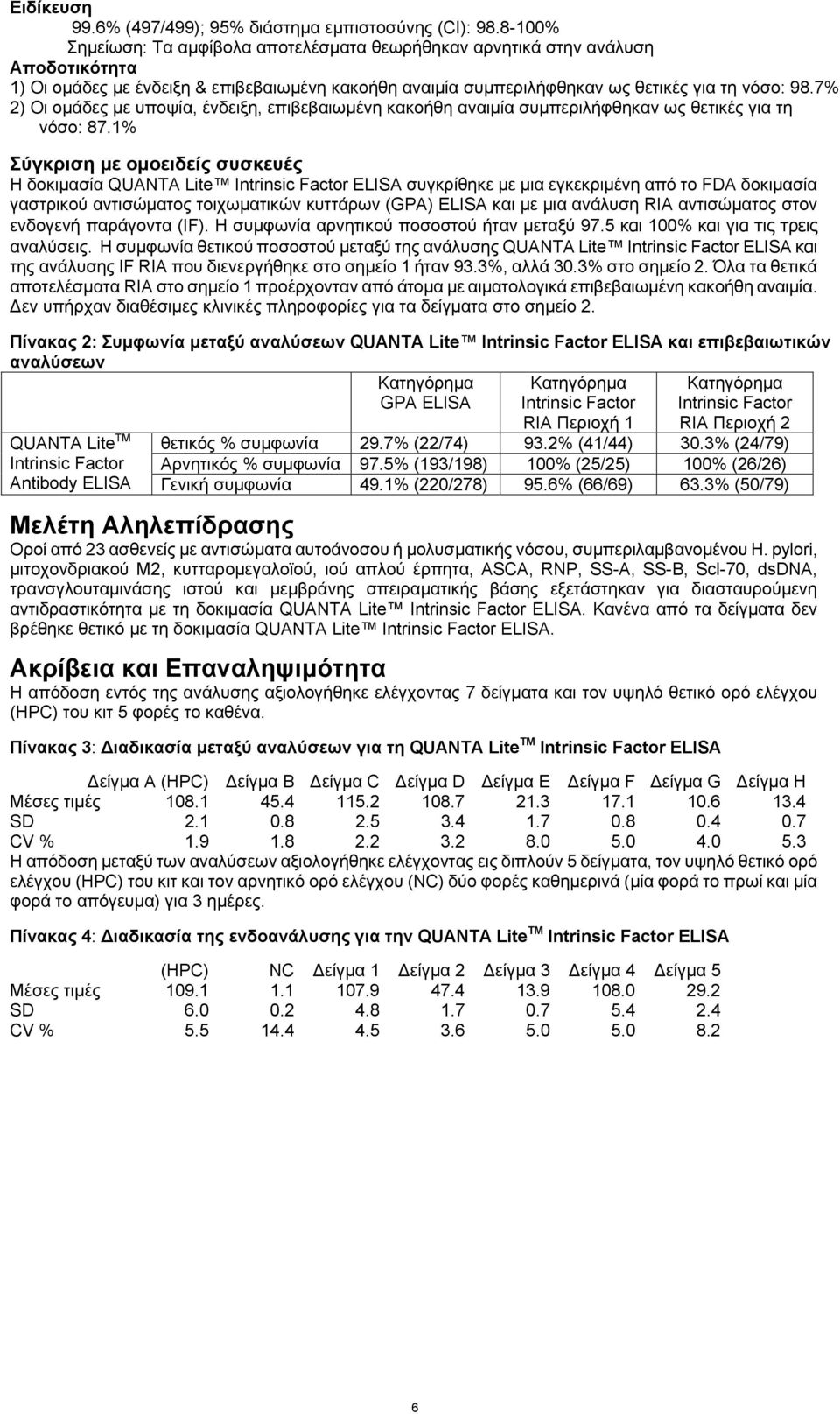 7% 2) Οι ομάδες με υποψία, ένδειξη, επιβεβαιωμένη κακοήθη αναιμία συμπεριλήφθηκαν ως θετικές για τη νόσο: 87.