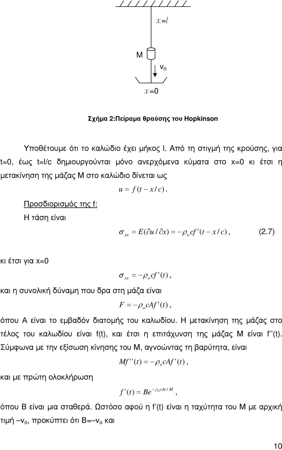 Προσδιορισµός της f: Η τάση είναι σ = E( u / ) =ρ cf '( t / c), (.