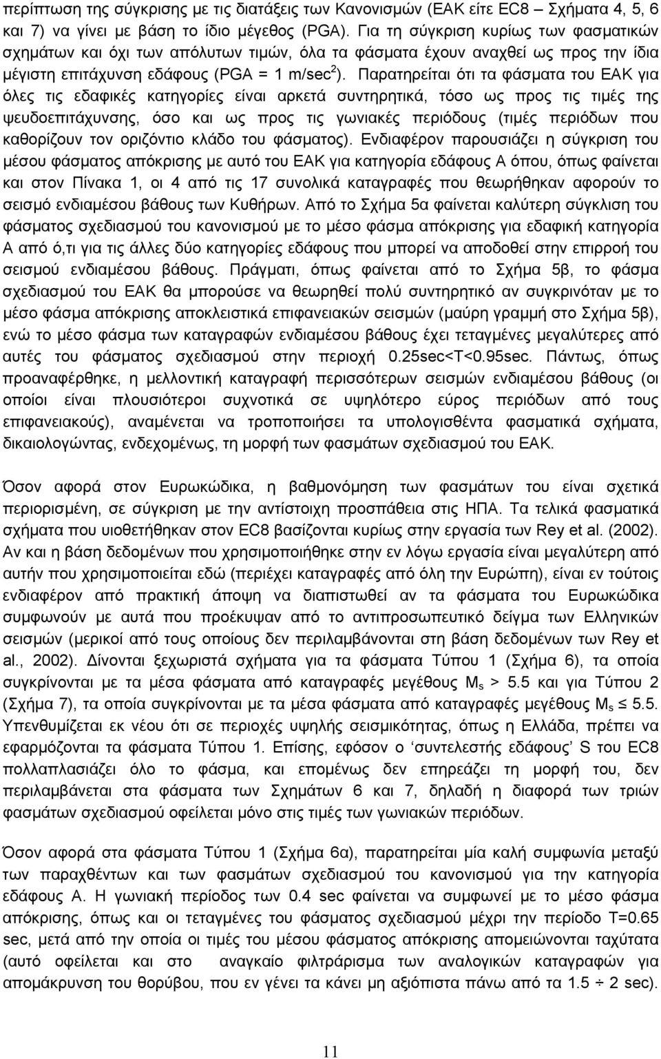 Παρατηρείται ότι τα φάσματα του ΕΑΚ για όλες τις εδαφικές κατηγορίες είναι αρκετά συντηρητικά, τόσο ως προς τις τιμές της ψευδοεπιτάχυνσης, όσο και ως προς τις γωνιακές περιόδους (τιμές περιόδων που