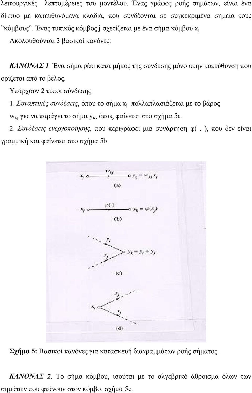 Υπάρχουν 2 τύποι σύνδεσης: 1. Συναπτικές συνδέσεις, όπου το σήµα x j πολλαπλασιάζεται µε το βάρος w κj για να παράγει το σήµα y κ, όπως φαίνεται στο σχήµα 5a. 2. Συνδέσεις ενεργοποίησης, που περιγράφει µια συνάρτηση φ(.
