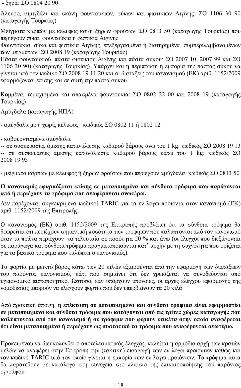 Πάστα φουντουκιού, πάστα φιστικιού Αιγίνης και πάστα σύκου: ΣΟ 2007 10, 2007 99 και ΣΟ 1106 30 90) (καταγωγής Τουρκίας).