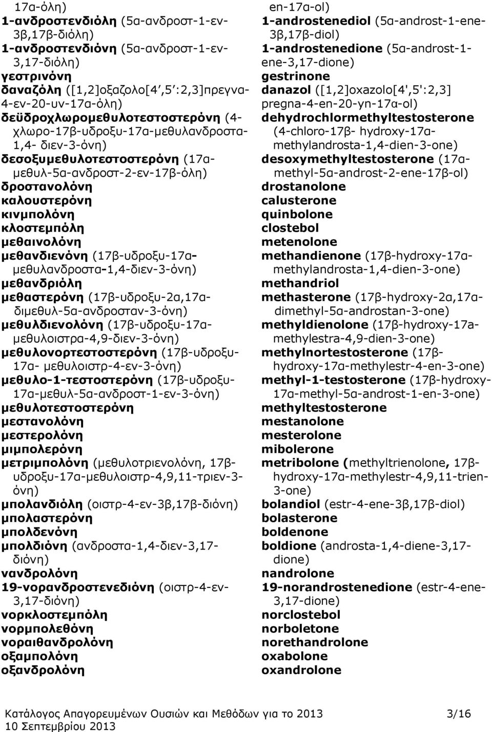 μεθαινολόνη μεθανδιενόνη (17β-υδροξυ-17αμεθυλανδροστα-1,4-διεν-3-όνη) μεθανδριόλη μεθαστερόνη (17β-υδροξυ-2α,17αδιμεθυλ-5α-ανδροσταν-3-όνη) μεθυλδιενολόνη (17β-υδροξυ-17αμεθυλοιστρα-4,9-διεν-3-όνη)