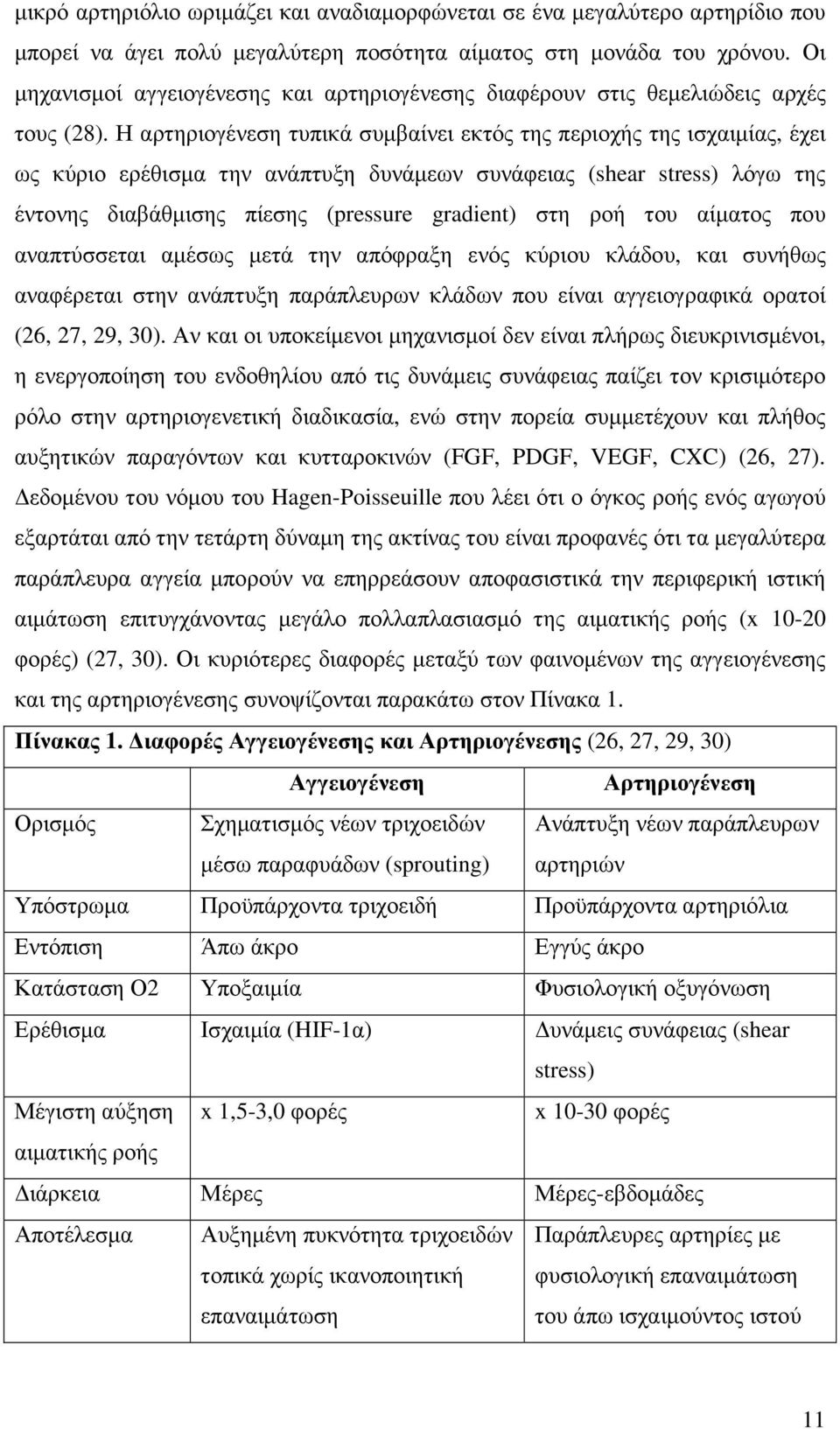 Η αρτηριογένεση τυπικά συµβαίνει εκτός της περιοχής της ισχαιµίας, έχει ως κύριο ερέθισµα την ανάπτυξη δυνάµεων συνάφειας (shear stress) λόγω της έντονης διαβάθµισης πίεσης (pressure gradient) στη