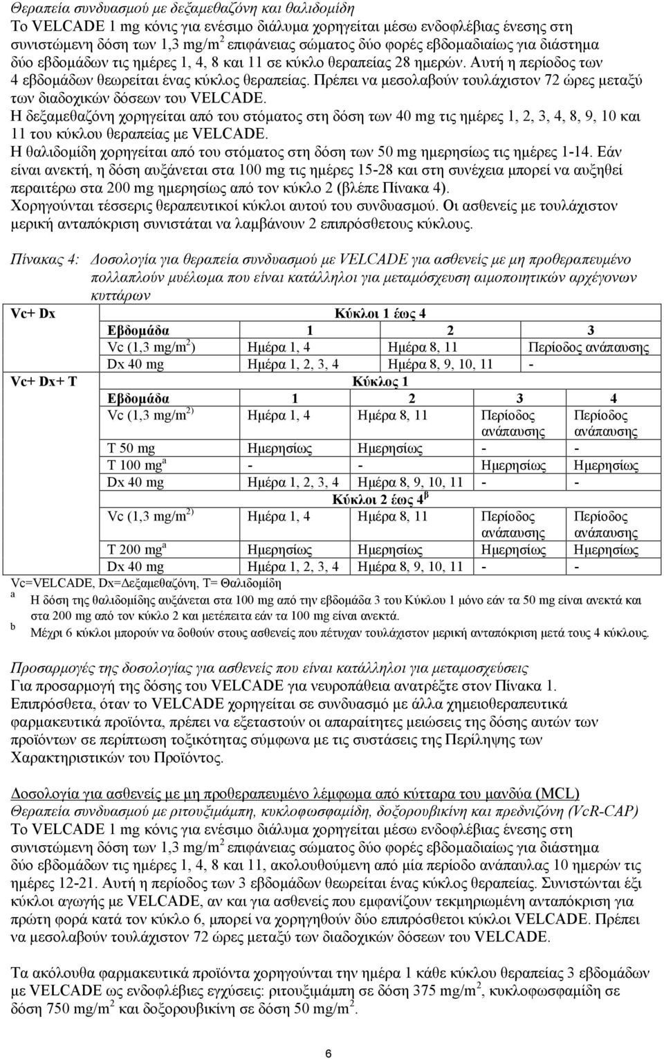 Πρέπει να μεσολαβούν τουλάχιστον 72 ώρες μεταξύ των διαδοχικών δόσεων του VELCADE.