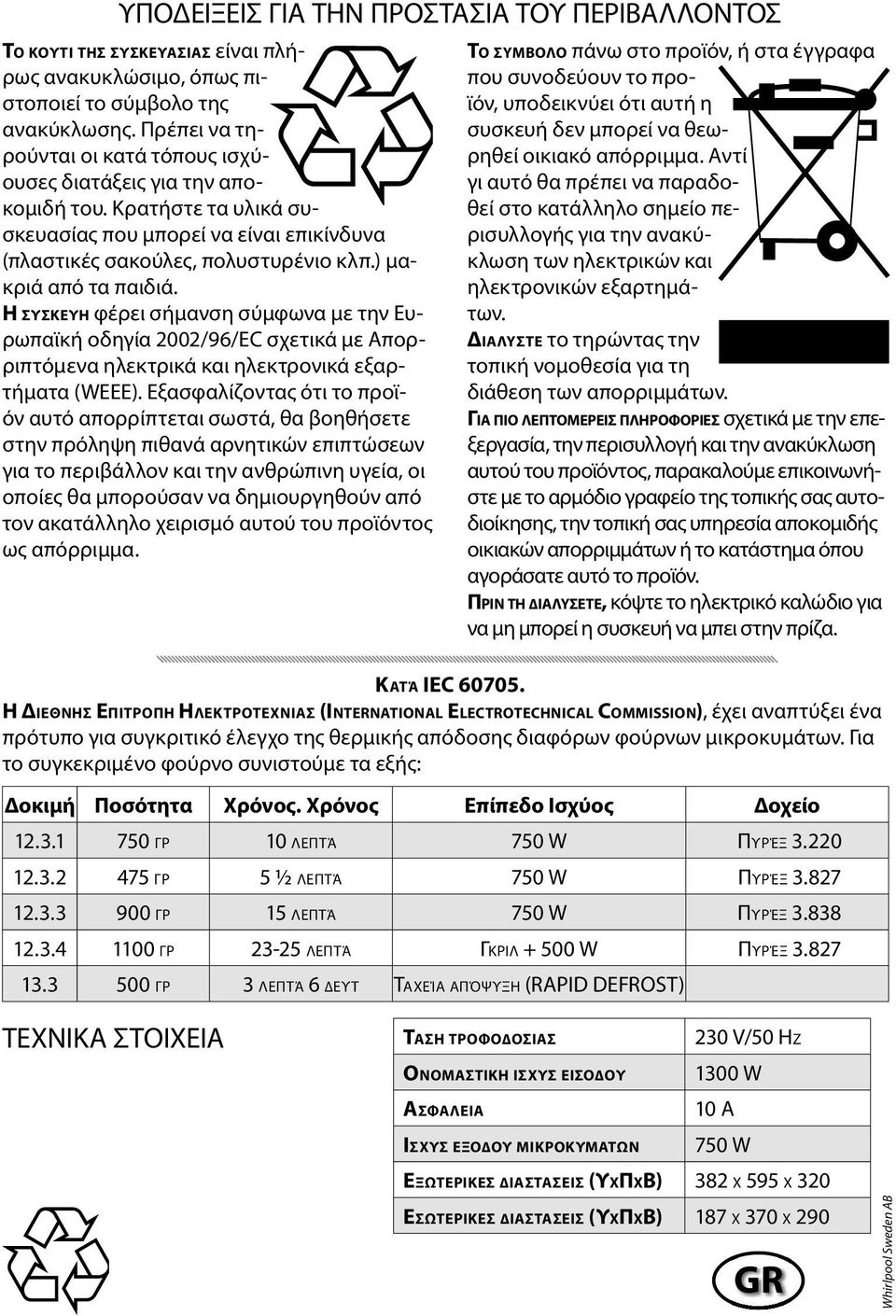 Η ΣΥΣΚΕΥH φέρει σήμανση σύμφωνα με την Ευρωπαϊκή οδηγία 2002/96/ΕC σχετικά με Απορριπτόμενα ηλεκτρικά και ηλεκτρονικά εξαρτήματα (WEEE).