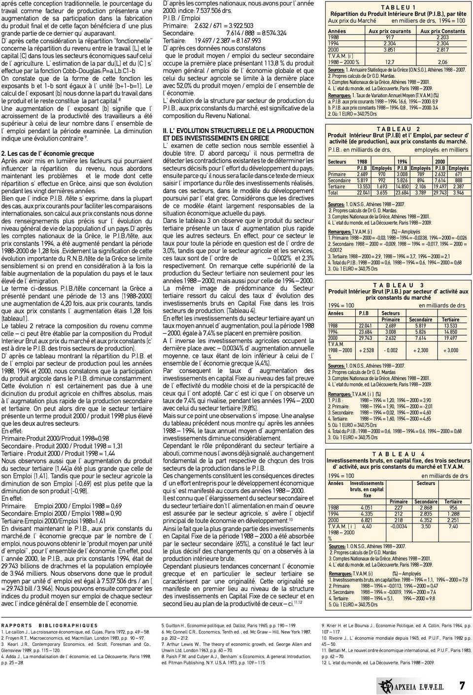 D après cette considération la répartition fonctionnelle concerne la répartition du revenu entre le travail (L) et le capital (C) dans tous les secteurs économiques sauf celui de l agriculture.