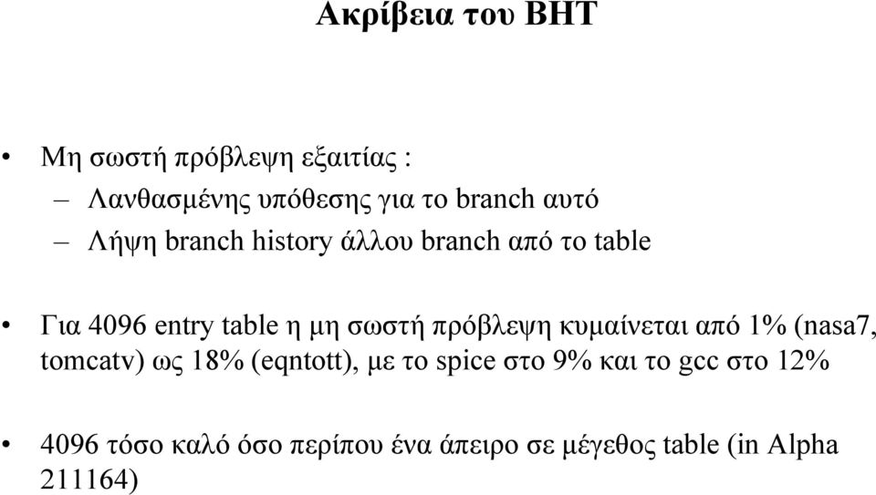 πρόβλεψη κυµαίνεται από 1% (nasa7, tomcatv) ως 18% (eqntott), µε το spice στο 9%