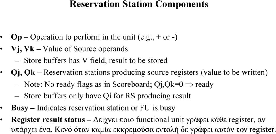 registers (value to be written) Note: No ready flags as in Scoreboard; Qj,Qk=0 ready Store buffers only have Qi for RS producing result