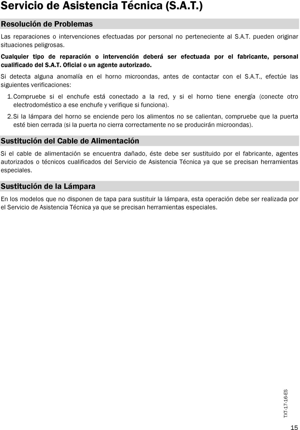 Si detecta alguna anomalía en el horno microondas, antes de contactar con el S.A.T., efectúe las siguientes verificaciones: 1.