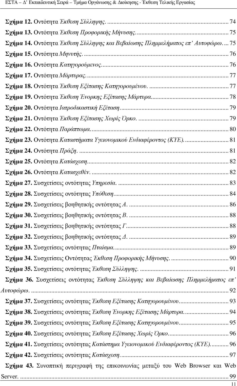 Εξέταση 79 Σχήµα 21 Οντότητα Έκθεση Εξέτασης Χωρίς Όρκο 79 Σχήµα 22 Οντότητα Παράπτωµα 80 Σχήµα 23 Οντότητα Καταστήµατα Υγειονοµικού Ενδιαφέροντος (ΚΥΕ) 81 Σχήµα 24 Οντότητα Πράξη 81 Σχήµα 25