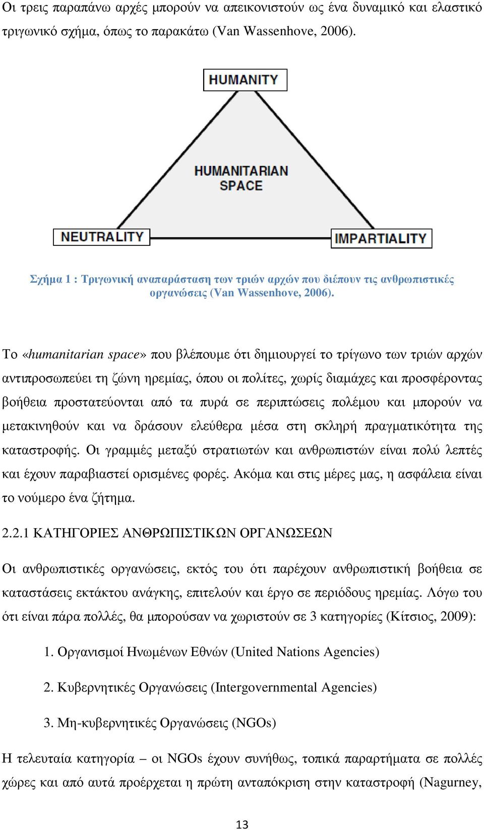 Το «humanitarian space» που βλέπουµε ότι δηµιουργεί το τρίγωνο των τριών αρχών αντιπροσωπεύει τη ζώνη ηρεµίας, όπου οι πολίτες, χωρίς διαµάχες και προσφέροντας βοήθεια προστατεύονται από τα πυρά σε