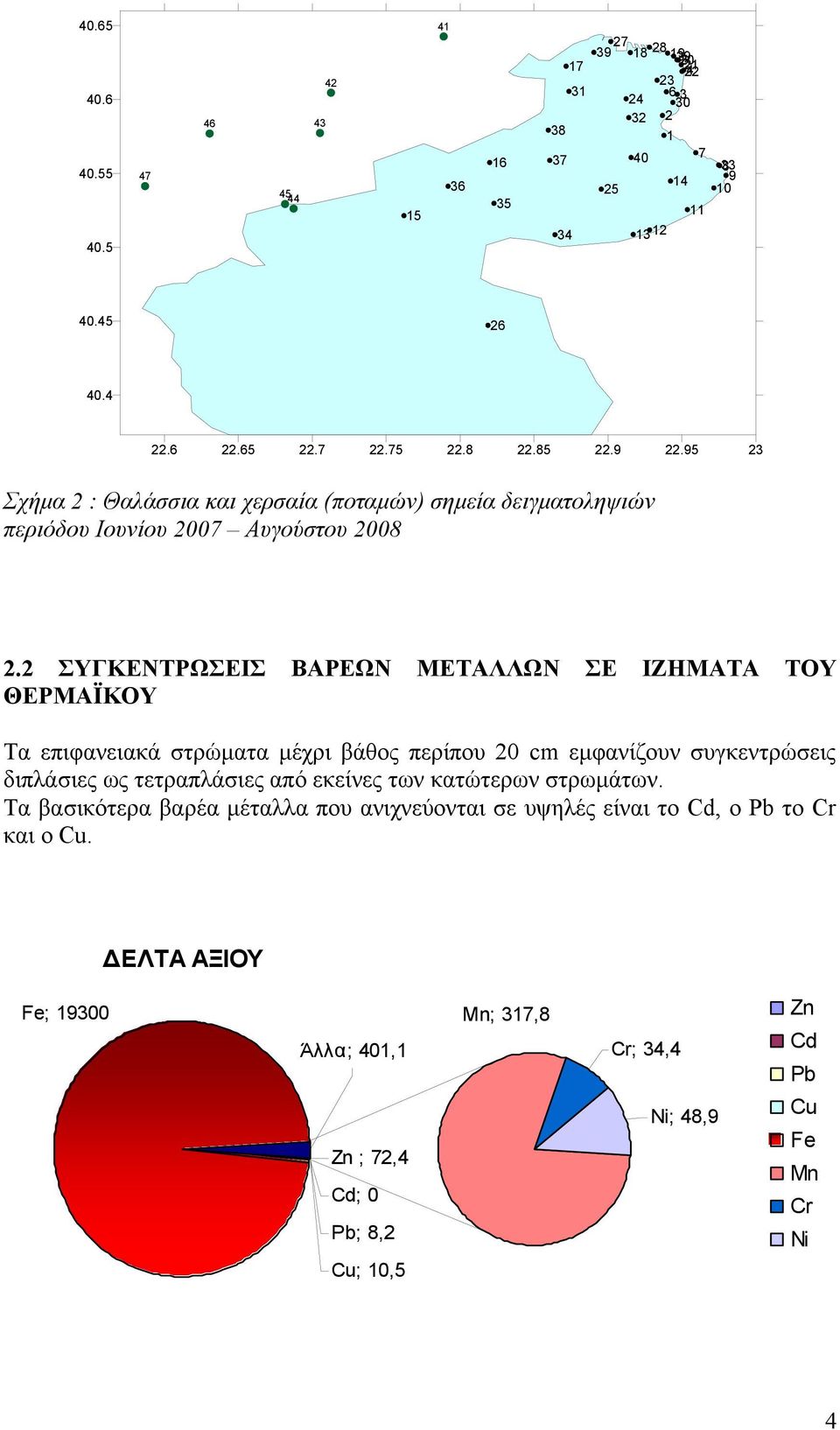 2 ΣΥΓΚΕΝΤΡΩΣΕΙΣ ΒΑΡΕΩΝ ΜΕΤΑΛΛΩΝ ΣΕ ΙΖΗΜΑΤΑ ΤΟΥ ΘΕΡΜΑΪΚΟΥ Τα επιφανειακά στρώµατα µέχρι βάθος περίπου 20 cm εµφανίζουν συγκεντρώσεις διπλάσιες ως τετραπλάσιες από εκείνες των