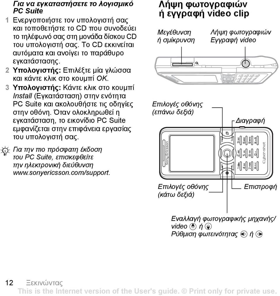 3 Υπολογιστής: Κάντε κλικ στο κουµπί Install (Εγκατάσταση) στην ενότητα PC Suite και ακολουθήστε τις οδηγίες στην οθόνη.