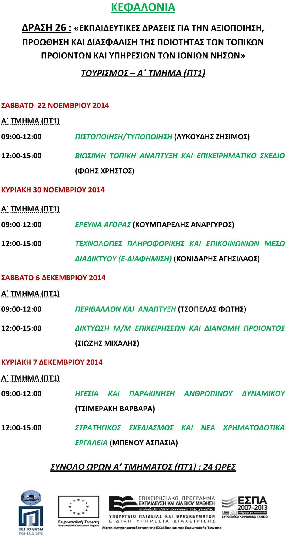 ΠΕΡΙΒΑΛΛΟΝ ΚAI ΑΝΑΠΤΥΞΗ (ΤΣΟΠΕΛΑΣ ΦΩΤΗΣ) 12:00 15:00 ΔΙΚΤΥΩΣΗ Μ/Μ ΕΠΙΧΕΙΡΗΣΕΩΝ ΚΑΙ ΔΙΑΝΟΜΗ ΠΡΟΙΟΝΤΟΣ 09:00 12:00 ΗΓΕΣΙΑ ΚΑΙ