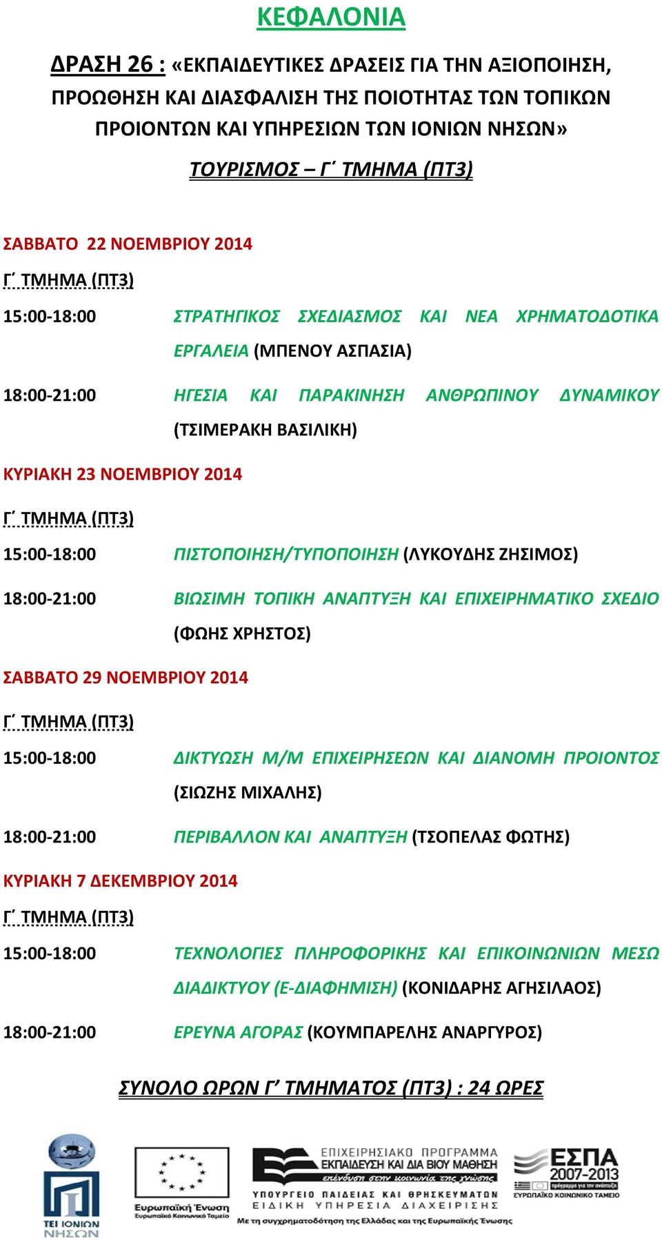 18:00 ΔΙΚΤΥΩΣΗ Μ/Μ ΕΠΙΧΕΙΡΗΣΕΩΝ ΚΑΙ ΔΙΑΝΟΜΗ ΠΡΟΙΟΝΤΟΣ 18:00 21:00 ΠΕΡΙΒΑΛΛΟΝ ΚAI ΑΝΑΠΤΥΞΗ (ΤΣΟΠΕΛΑΣ ΦΩΤΗΣ) 15:00 18:00