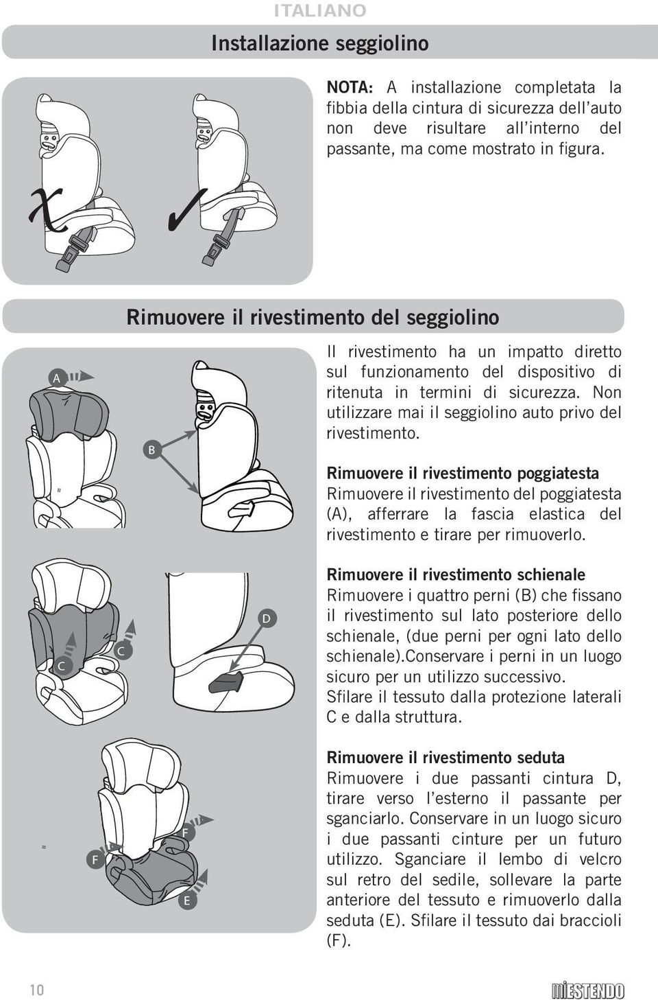 Non utilizzare mai il seggiolino auto privo del rivestimento.