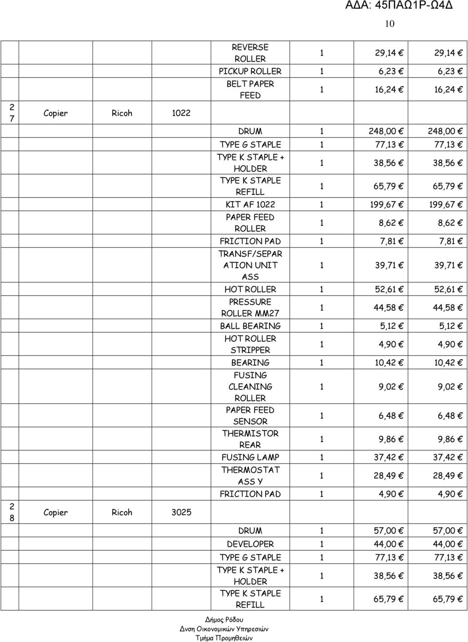 44,58 44,58 BALL BEARING 1 5,1 5,1 HOT STRIPPER BEARING 1 10,4 10,4 FUSING PAPER FEED SENSOR THERMISTOR REAR 1 9,0 9,0 1 6,48 6,48 1 9,86 9,86 FUSING LAMP 1 7,4 7,4