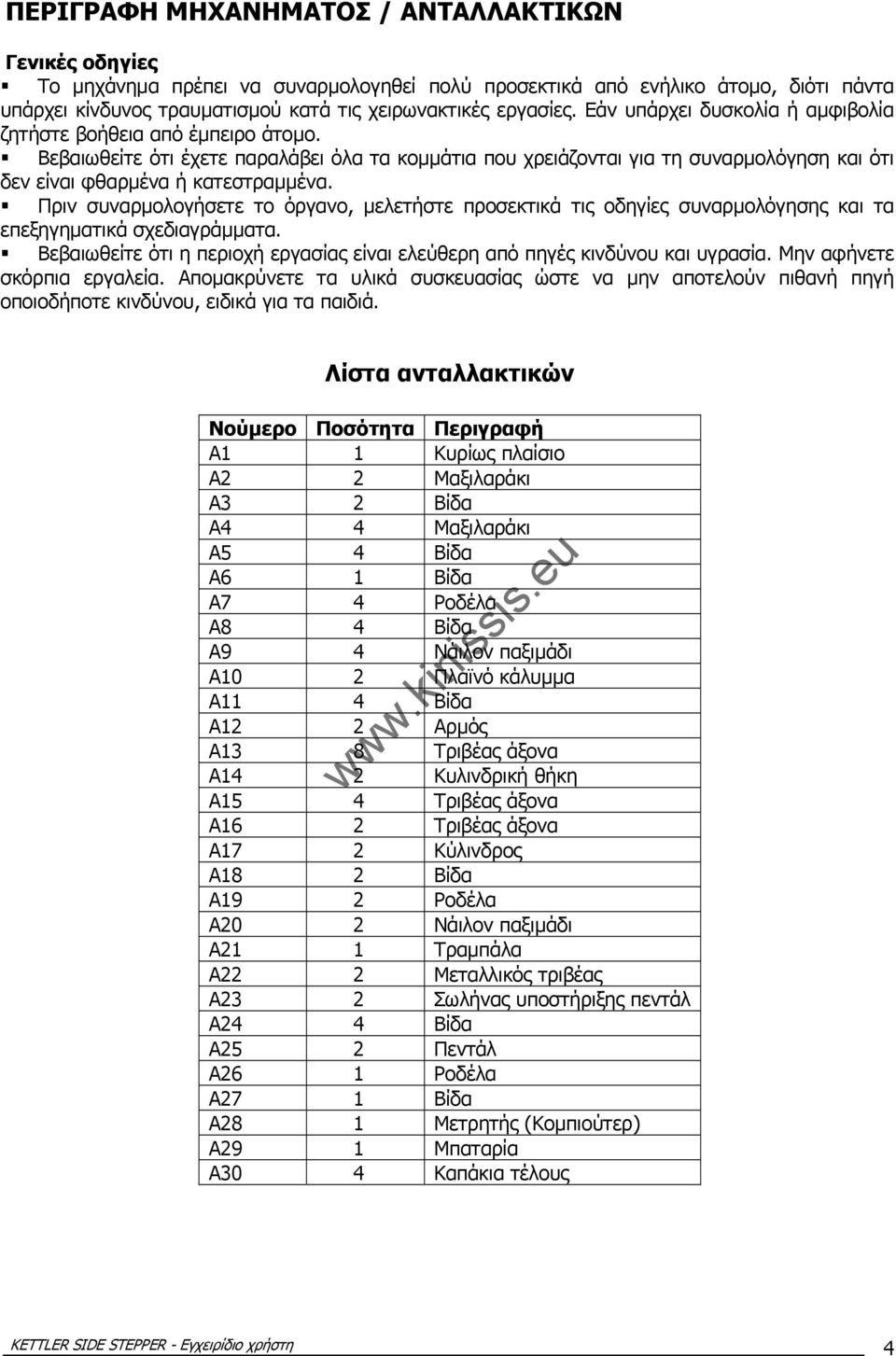 Πριν συναρµολογήσετε το όργανο, µελετήστε προσεκτικά τις οδηγίες συναρµολόγησης και τα επεξηγηµατικά σχεδιαγράµµατα. Βεβαιωθείτε ότι η περιοχή εργασίας είναι ελεύθερη από πηγές κινδύνου και υγρασία.