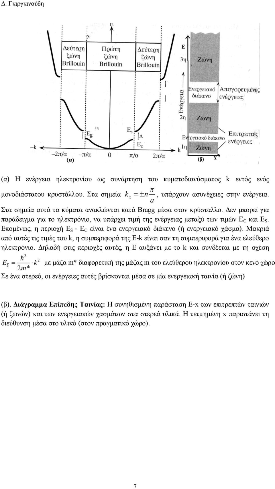 Επομένως, η περιοχή Ε S - Ε C είναι ένα ενεργειακό διάκενο (ή ενεργειακό χάσμα). Μακριά από αυτές τις τιμές του k, η συμπεριφορά της Ε-k είναι σαν τη συμπεριφορά για ένα ελεύθερο ηλεκτρόνιο.