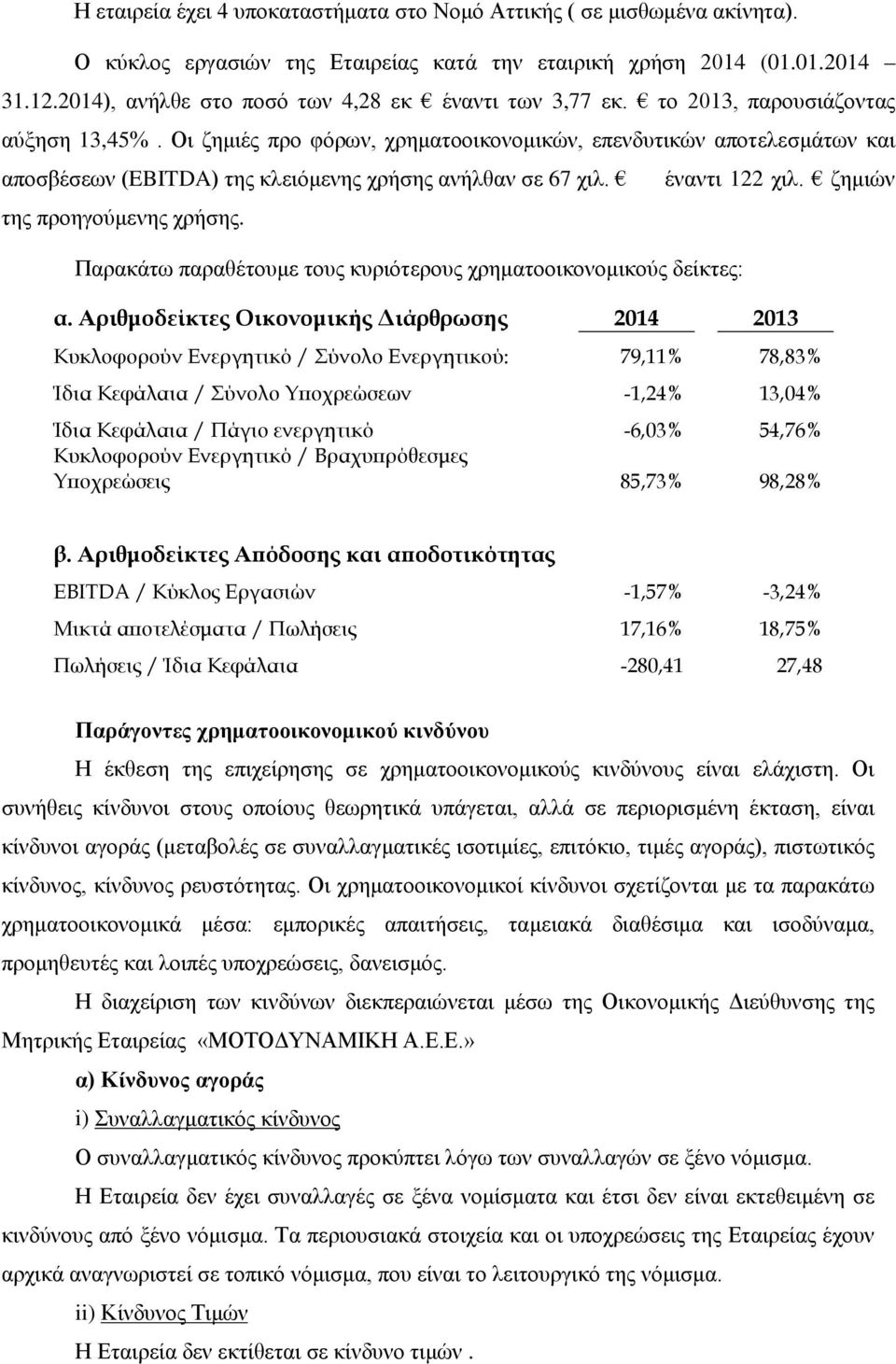 Παρακάτω παραθέτουμε τους κυριότερους χρηματοοικονομικούς δείκτες: έναντι 122 χιλ. ζημιών α.