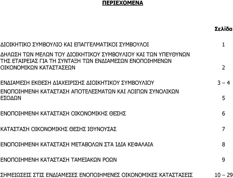 ΔΙΟΙΚΗΤΙΚΟΥ ΣΥΜΒΟΥΛΙΟΥ 3 4 ΕΝΟΠΟΙΗΜΕΝΗ ΚΑΤΑΣΤΑΣΗ ΑΠΟΤΕΛΕΣΜΑΤΩΝ ΚΑΙ ΛΟΙΠΩΝ ΣΥΝΟΛΙΚΩΝ ΕΣΟΔΩΝ 5 ΕΝΟΠΟΙΗΜΕΝΗ ΚΑΤΑΣΤΑΣΗ ΟΙΚΟΝΟΜΙΚΗΣ