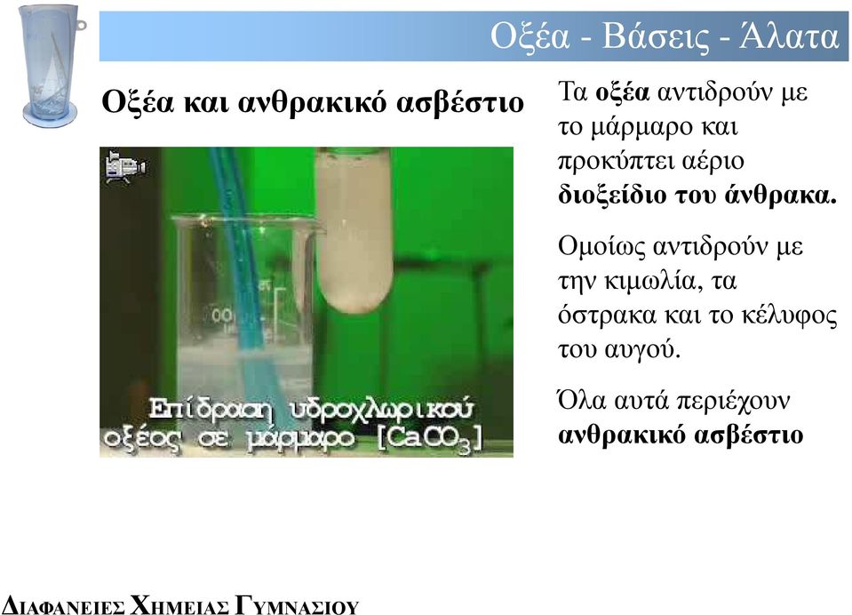 Οµοίωςαντιδρούν µε την κιµωλία, τα όστρακα και το