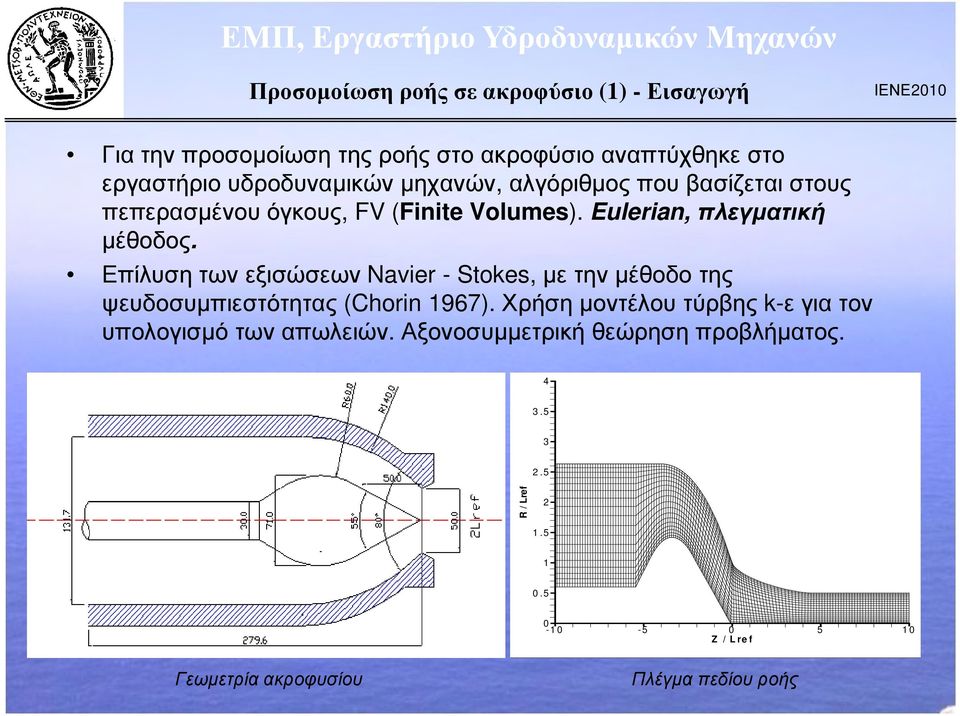 Επίλυση των εξισώσεων Navier - Stokes, µε την µέθοδο της ψευδοσυµπιεστότητας (Chorin 1967).