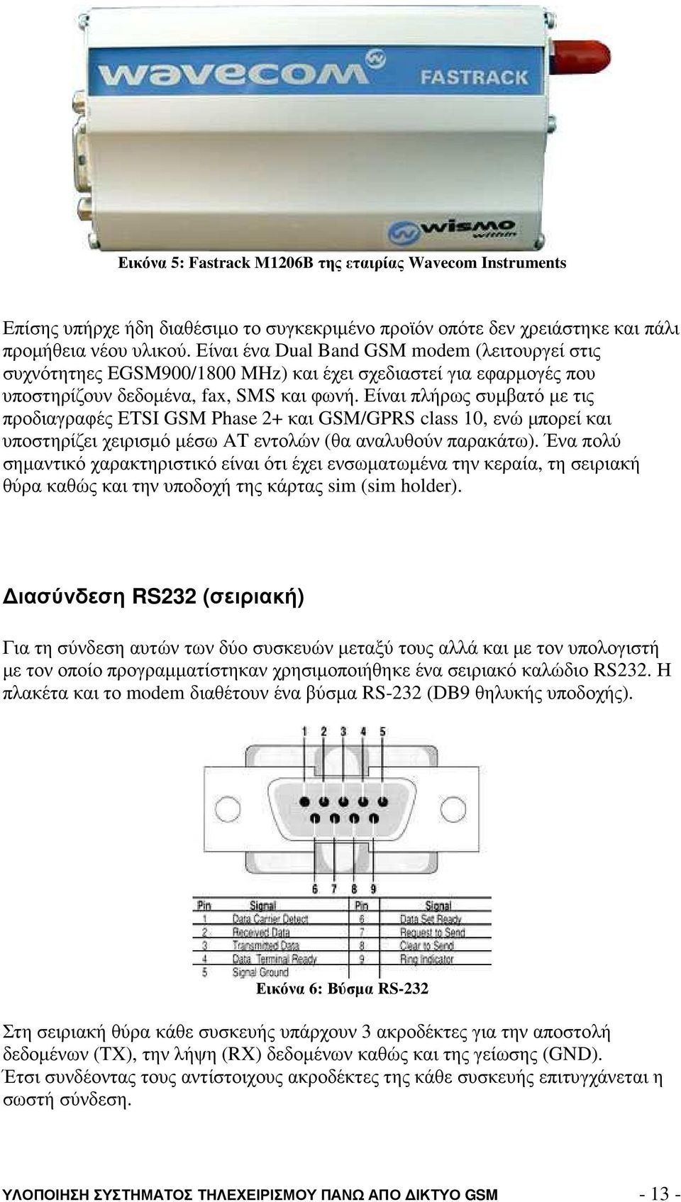 Είναι πλήρως συµβατό µε τις προδιαγραφές ETSI GSM Phase 2+ και GSM/GPRS class 10, ενώ µπορεί και υποστηρίζει χειρισµό µέσω AT εντολών (θα αναλυθούν παρακάτω).