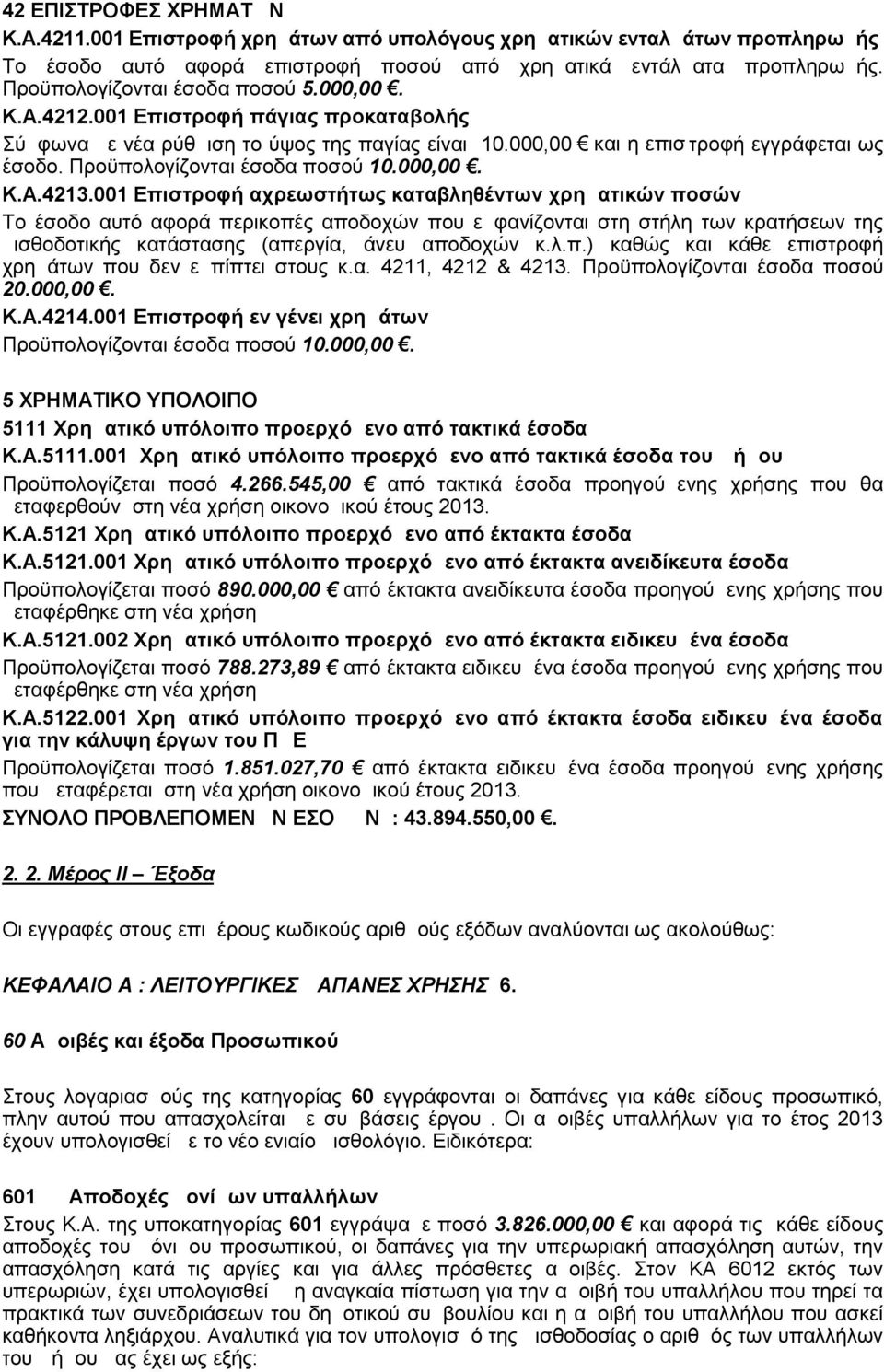 Προϋπολογίζονται έσοδα ποσού 10.000,00. Κ.Α.4213.