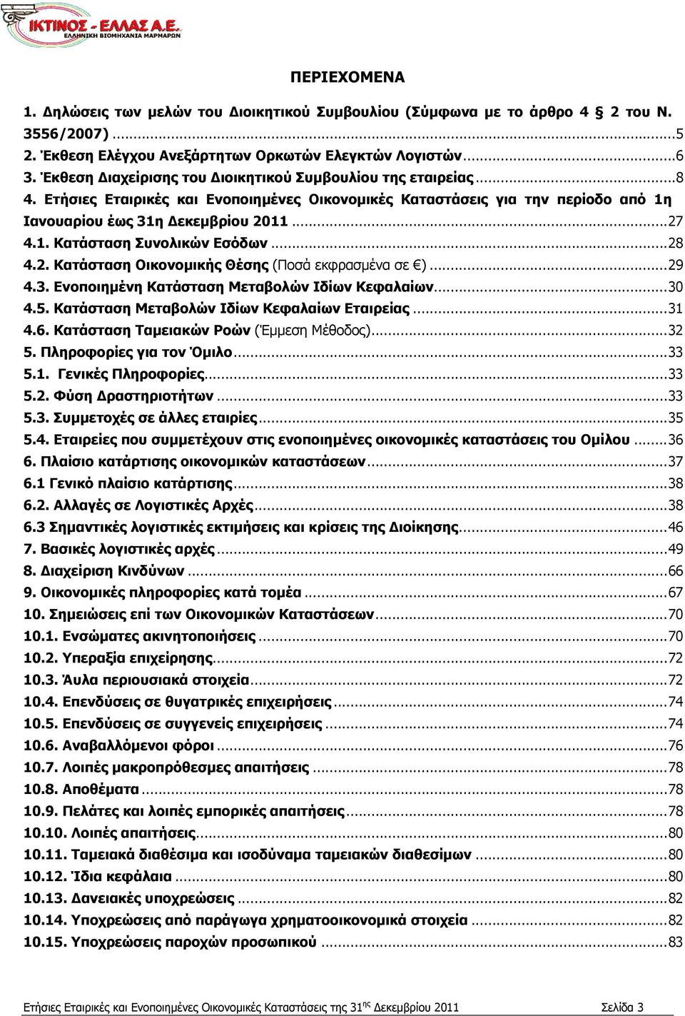 ..28 4.2. Κατάσταση Οικονομικής Θέσης (Ποσά εκφρασμένα σε )...29 4.3. Ενοποιημένη Κατάσταση Μεταβολών Ιδίων Κεφαλαίων...30 4.5. Κατάσταση Μεταβολών Ιδίων Κεφαλαίων Εταιρείας...31 4.6.